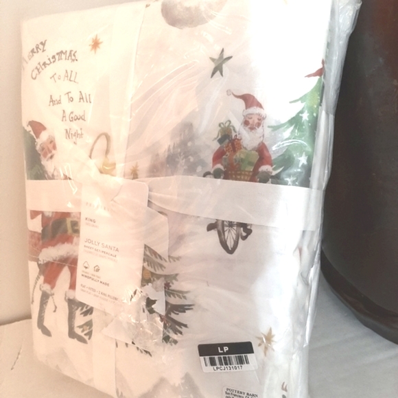 Pottery Barn Jolly Santa KING Cotton Percale Sheet Set - Picture 10 of 12